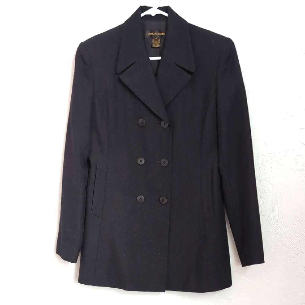 Classiques Entire 100% Wool Black Double-Breasted Jacket Women's Size Medium